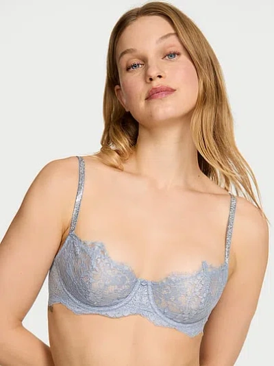 Victoria's Secret Dream Angels Wicked Twinkle Silver Lace Unlined Balconette Bra In Gray