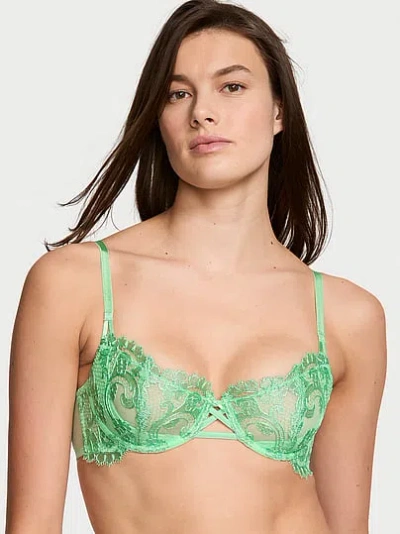 Victoria's Secret Dream Angels Wicked Unlined Boho Floral Embroidery Balconette Bra In Green