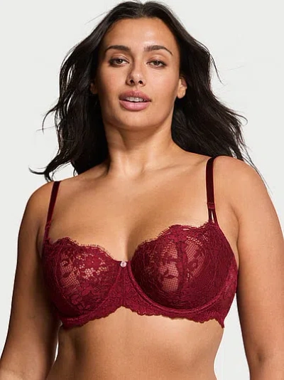 Victoria's Secret Dream Angels Wicked Unlined Lace Balconette Bra In Burgundy