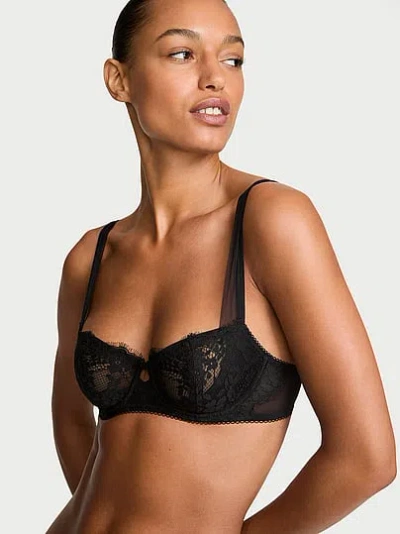 Victoria's Secret Dream Angels Wicked Unlined Lace Mesh-trim Balconette Bra In Black