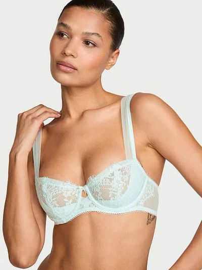Victoria's Secret Dream Angels Wicked Unlined Lace Mesh-trim Balconette Bra In Blue