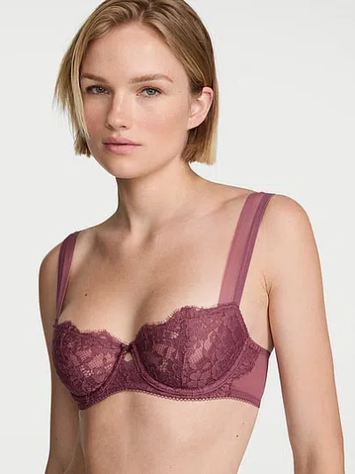 Victoria's Secret Dream Angels Wicked Unlined Lace Mesh-trim Balconette Bra In Brown