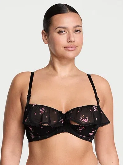 Victoria's Secret Dream Angels Wicked Unlined Sheer Flutter Open-cup Balconette Bra In Black