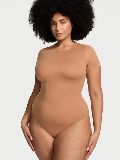 Victoria's Secret Feathersoft Essentials Short-sleeve Bodysuit In Brown