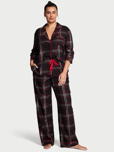 Victoria's Secret Flannel Long Pajama Set In Black