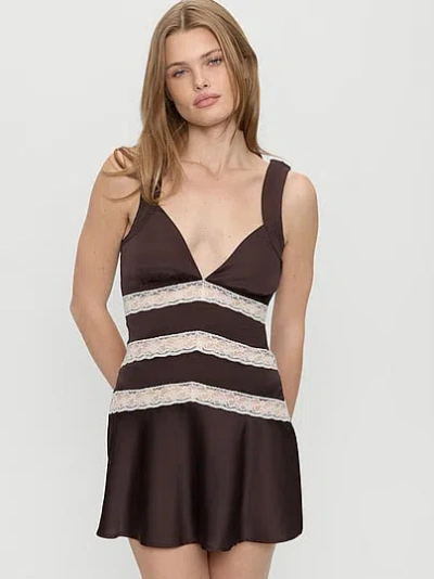 Victoria's Secret Frankies Bikinis Sedona Satin Mini Dress In Brown
