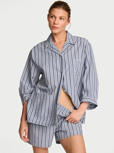 Victoria's Secret Heritage Cotton Long-sleeve Short Pajama Set In Gray