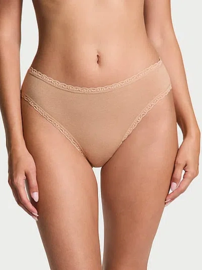 Victoria's Secret Lace Trim Cotton Lace-waist Bikini Panty In Beige