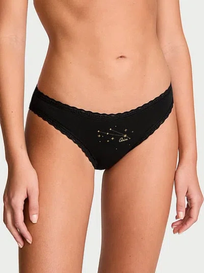 Victoria's Secret Lace Trim Cotton Lace-waist Bikini Panty In Black