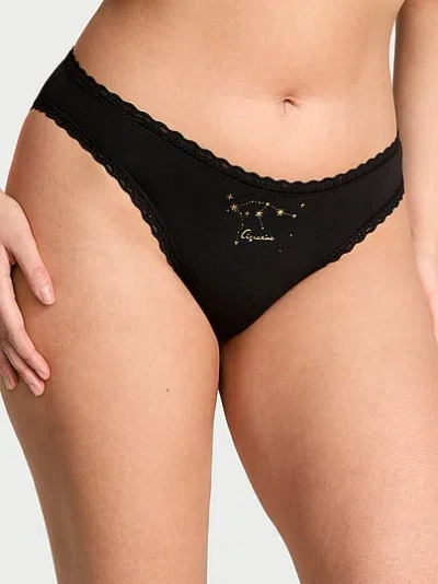 Victoria's Secret Lace Trim Cotton Lace-waist Bikini Panty In Black