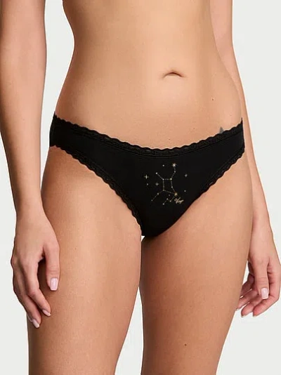 Victoria's Secret Lace Trim Cotton Lace-waist Bikini Panty In Black
