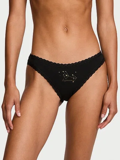 Victoria's Secret Lace Trim Cotton Lace-waist Bikini Panty In Black