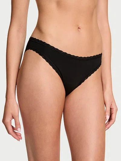 Victoria's Secret Lace Trim Cotton Lace-waist Bikini Panty In Black