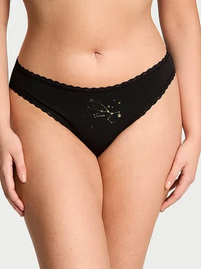 Victoria's Secret Lace Trim Cotton Lace-waist Bikini Panty In Black