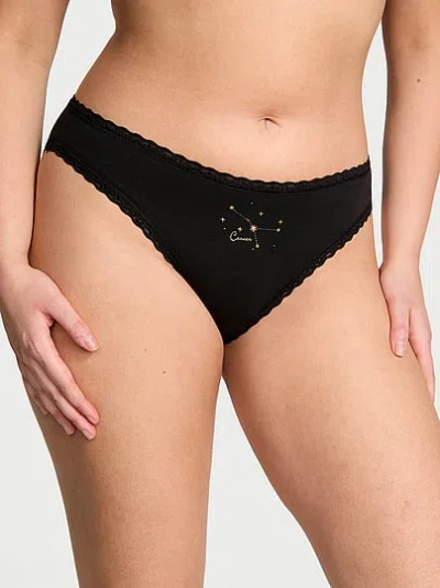 Victoria's Secret Lace Trim Cotton Lace-waist Bikini Panty In Black