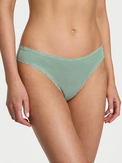 Victoria's Secret Lace Trim Cotton Lace-waist Bikini Panty In Green