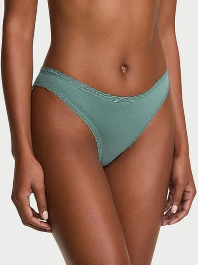 Victoria's Secret Lace Trim Cotton Lace-waist Bikini Panty In Green