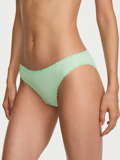 Victoria's Secret Lace Trim Cotton Lace-waist Bikini Panty In Green