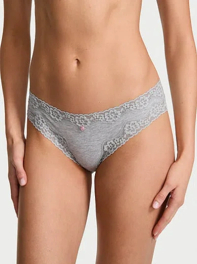 Victoria's Secret Lace Trim Cotton Lace-waist Bikini Panty In Grey