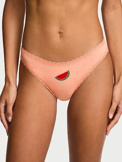 Victoria's Secret Lace Trim Cotton Lace-waist Bikini Panty In Multicolored