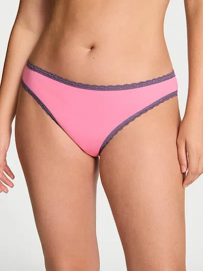 Victoria's Secret Lace Trim Cotton Lace-waist Bikini Panty In Pink