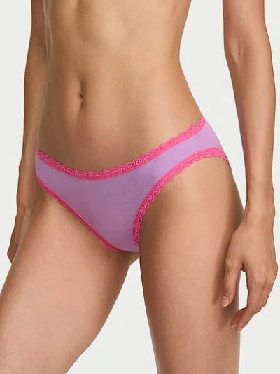 Victoria's Secret Lace Trim Cotton Lace-waist Bikini Panty In Purple