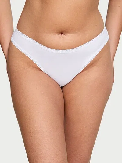Victoria's Secret Lace Trim Cotton Lace-waist Bikini Panty In White,ivory