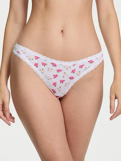 Victoria's Secret Lace Trim Cotton Lace-waist Thong In Floral
