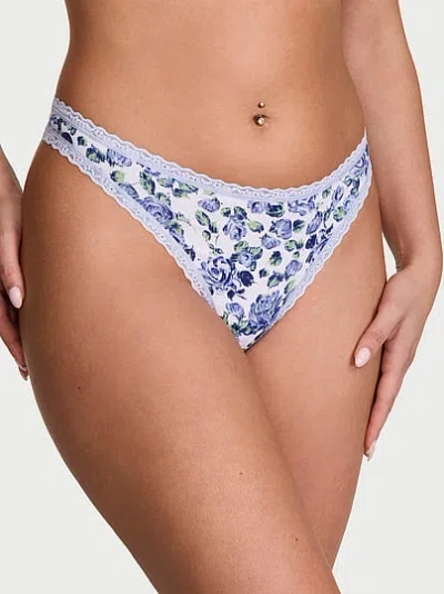 Victoria's Secret Lace Trim Cotton Lace-waist Thong In Floral