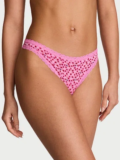 Victoria's Secret Lace Trim Cotton Lace-waist Thong In Print