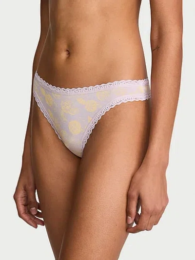 Victoria's Secret Lace Trim Cotton Lace-waist Thong In Print