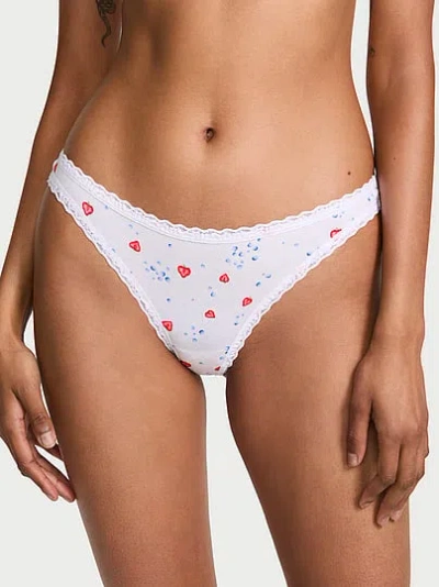 Victoria's Secret Lace Trim Cotton Lace-waist Thong In Print