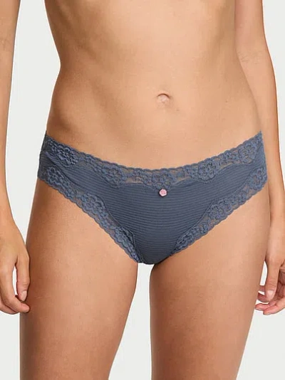 Victoria's Secret Lace Trim Cotton Shadow Stripe Lace-waist Bikini Panty In Multi