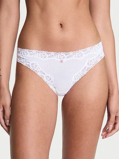 Victoria's Secret Lace Trim Cotton Shadow Stripe Lace-waist Bikini Panty In White,ivory