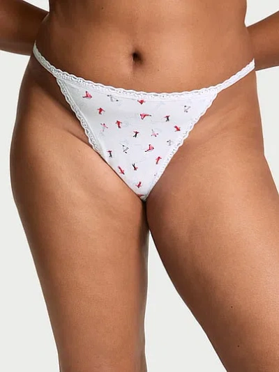 Victoria's Secret Lace Trim Lace-trim Cotton V-string Panty In Print