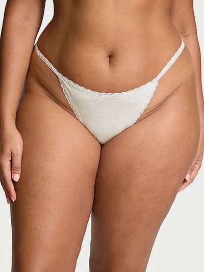 Victoria's Secret Lace Trim Lace-waist Heather Rib V-string Panty In Gray