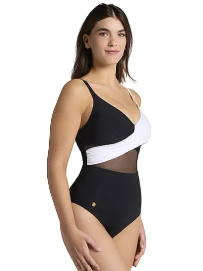 Victoria's Secret Leonisa Shapewear Cross-front Contrast One-piece Slimming Swimsuit In Black