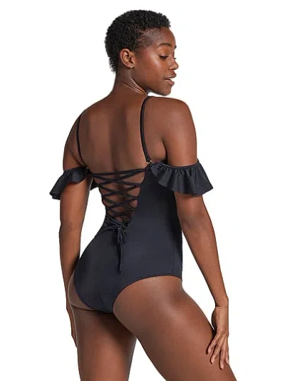 Victoria's Secret Leonisa Shapewear Ruffle Corset Shaping One-piece Swimsuit In Blue