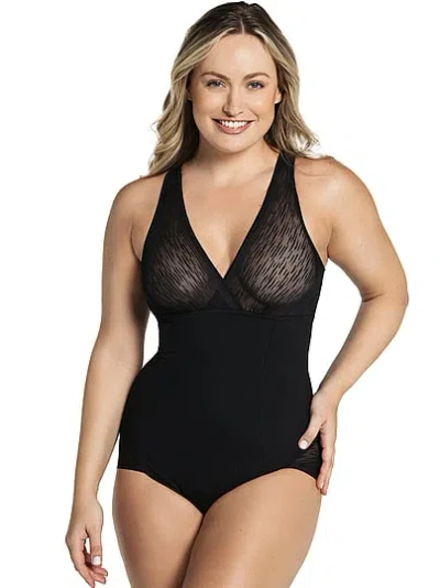 Victoria's Secret Leonisa Shapewear Sheer Stripe Detail Sculpting Bodysuit In Black