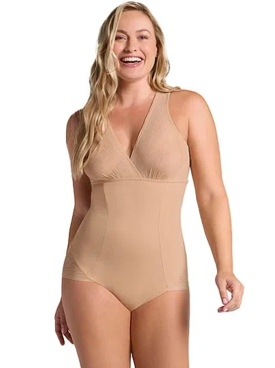 Victoria's Secret Leonisa Shapewear Sheer Stripe Detail Sculpting Bodysuit In Neutral