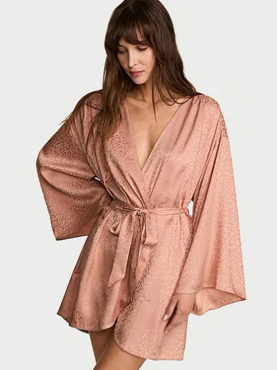 Victoria's Secret Leopard Jacquard Satin Short Robe In Brown