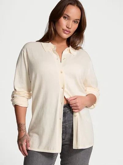 Victoria's Secret Luxe Crème Knit Button-up Shirt In White
