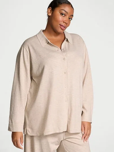 Victoria's Secret Luxe Crème Knit Button-up Shirt In Neutral