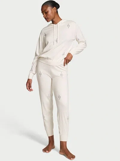 Victoria's Secret Luxe Knit Crystal Sparkle Jogger Pants In White