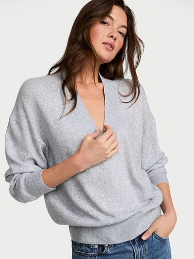 Victoria's Secret Luxe Knit Oversized V-neck Sweater In Gray