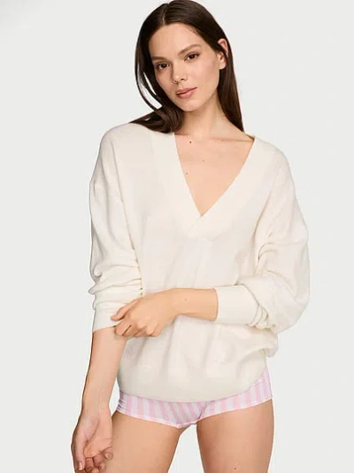 Victoria's Secret Luxe Knit Oversized V-neck Sweater In White