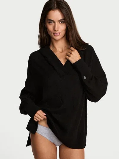 Victoria's Secret Luxe Knit V-neck Hoodie Sweater In Black