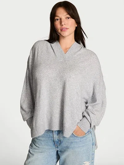 Victoria's Secret Luxe Knit V-neck Hoodie Sweater In Grey
