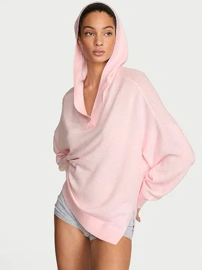 Victoria's Secret Luxe Knit V-neck Hoodie Sweater In Pink