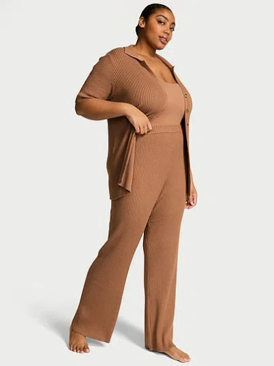 Victoria's Secret Luxe Ribbed Knit Flare Pants In Brown